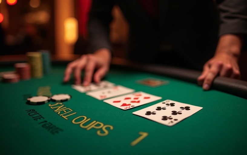 Live Baccarat table with cards and the dealer